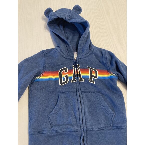 Baby Gap Blue Full Zip Hoodie Rainbow Stripe 12-18 months - Picture 3 of 6
